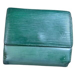 VTG Louis Vuitton Epi Portefeiulle Elise Green Leather Trifold Wallet France 96